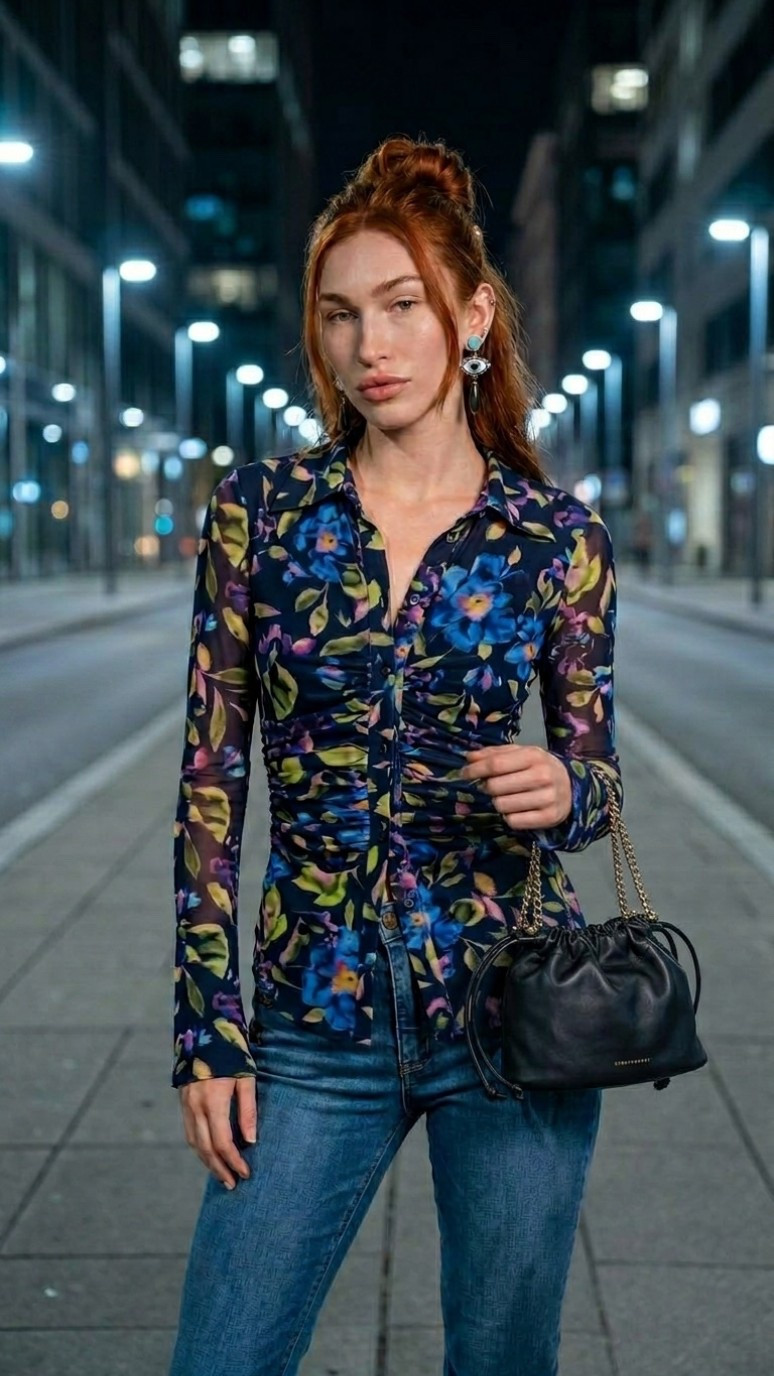 Concrete jungle, but make it blooming. 🌃 This ruched mesh top is the perfect way to wear florals after dark. Paired with my go-to denim for that effortless "out in the city" vibe.

#LTKstorytime #LTKootd #LTKgrwm
