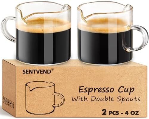 Espresso Cups Set of 2, 4 Oz Espresso Shot Glass with Handle Double Spout Cups Clear Glass Milk C... | Amazon (US)