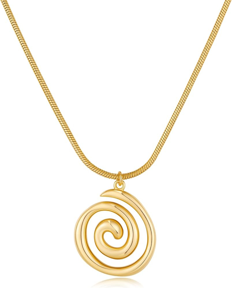 Gold Statement Necklaces for Women - Boho Beach Spiral Swirl Conch Pendants Necklaces, Trendy Sta... | Amazon (US)