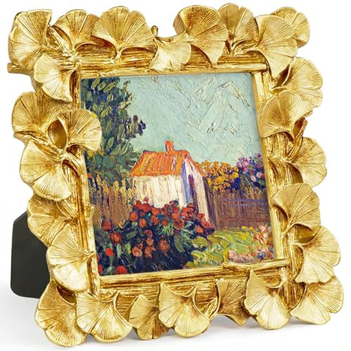 JOJOWISE 4x4 Picture Frame, Gold Ornate Leaf Texture Handmade Resin with Glass Front Antique Photo Frame for Tabletop Display, Retro Design Home Decor (4x4, Gold) | Amazon (US)