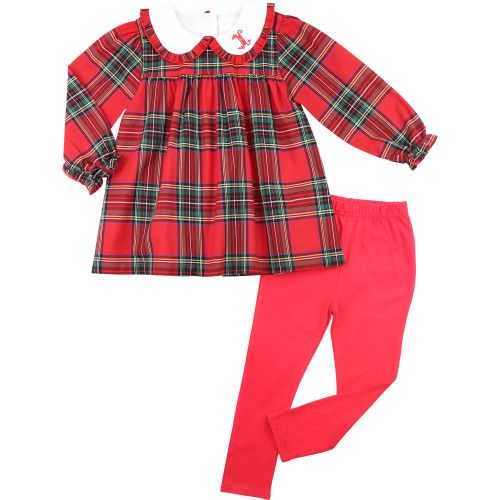 Red And Green Holiday Plaid Legging Set - Shipping Mid November | Cecil and Lou