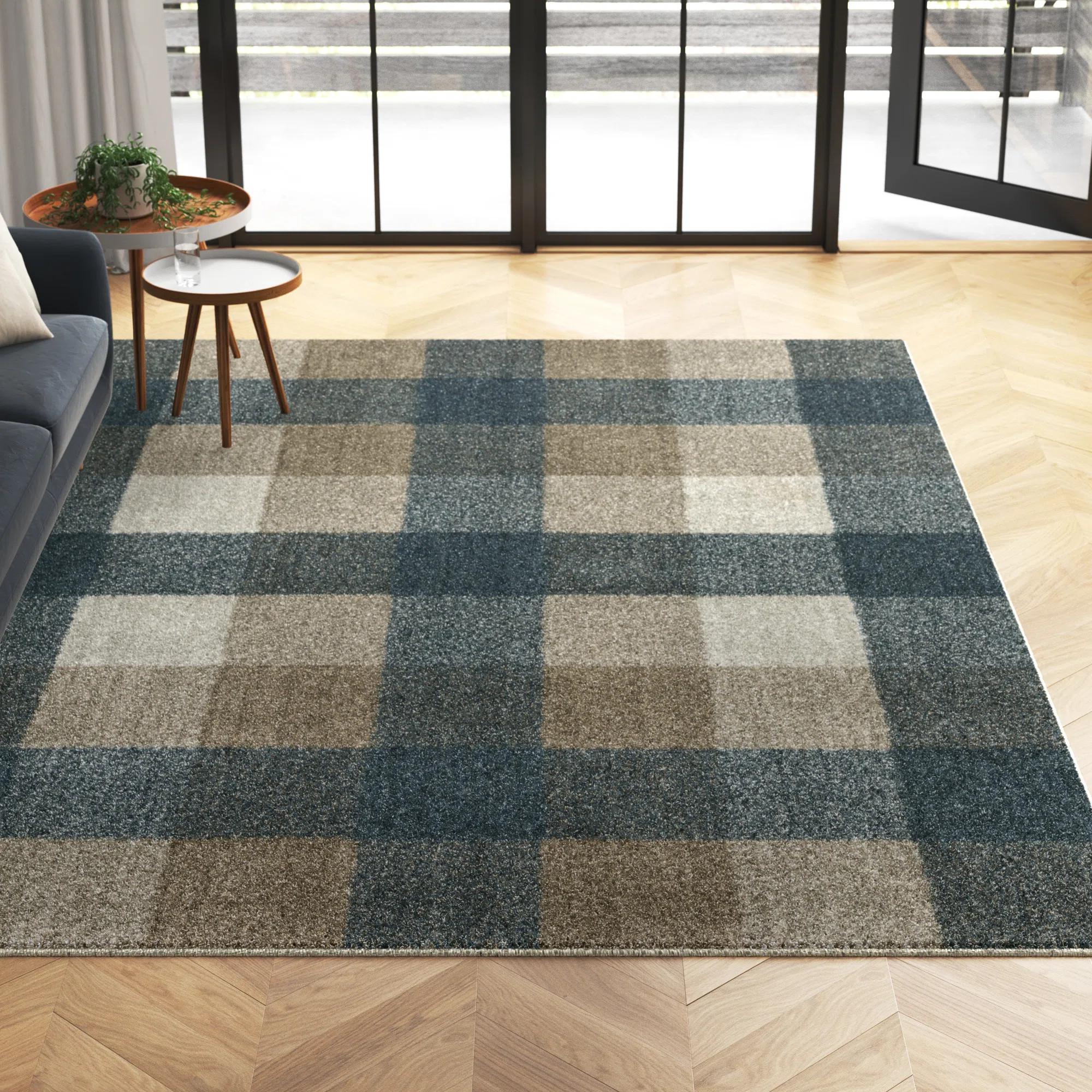 Amanvir Plaid Teal Blue/Grey/Tan Area Rug | Wayfair North America