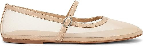 Women's Fine Mesh Ballet Flats,Buckle Strap Square Toe Ballerina Shoes,Casual Mary Jane Flats Com... | Amazon (US)