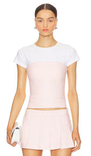 x Anja Dujaković Jasmine Top in Pink Pinstripe | Revolve Clothing (Global)
