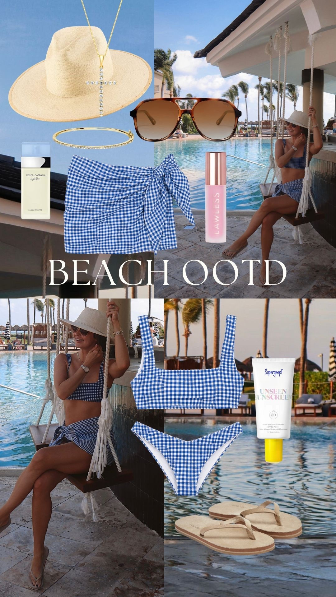 a girl who loves to sit at the pool BY the beach 🌊🌺 wearing size small! 

mexico vacation outfit, beach outfit, beach ootd, vacation outfit, resort wear, tropical vacation outfit, poolside outfit, beach day outfit, summer outfit, euro summer, coastal outfit, blue gingham bikini, gingham swimsuit, two piece swimsuit, bikini set, matching set, sarong outfit, swim cover up, feminine beachwear, chic vacation style, effortless summer style, straw hat outfit, wide brim hat, oversized sunglasses, beach accessories, gold jewelry, dainty jewelry, flip flops, casual beach outfit, laid back luxury, resort style, poolside aesthetic, tropical vibes, vacation vibes, outfit inspo, ootd inspo

#LTKSwim #LTKootd #LTKgrwm