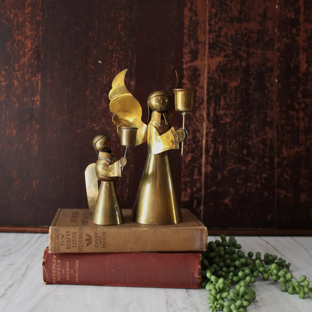 Vintage Pair of Brass Angel Candlesticks, Christmas Decor. - Etsy | Etsy (US)