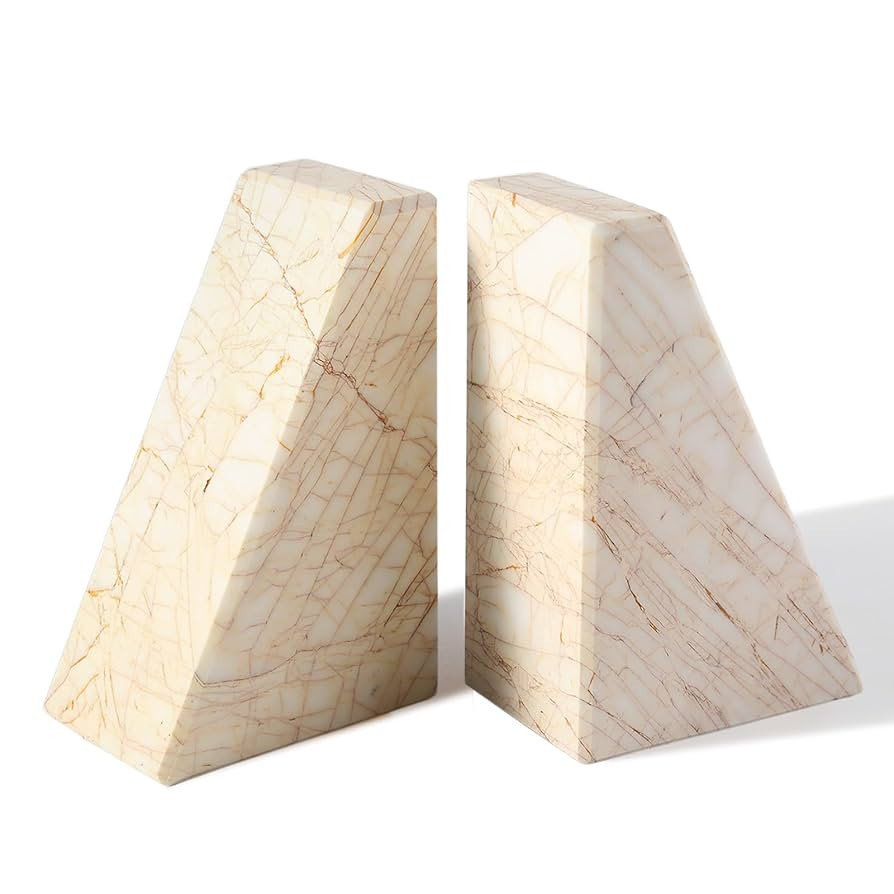 Marble Bookends，Natural Decorative Bookend for Shelves, Non-Skid Book End for Heavy Books, Idea... | Amazon (US)