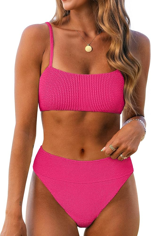 ANRABESS High Waisted Bikini Sets for Women Tummy Control 2 Piece Swimsuits Ribbed Textured Bathi... | Amazon (US)
