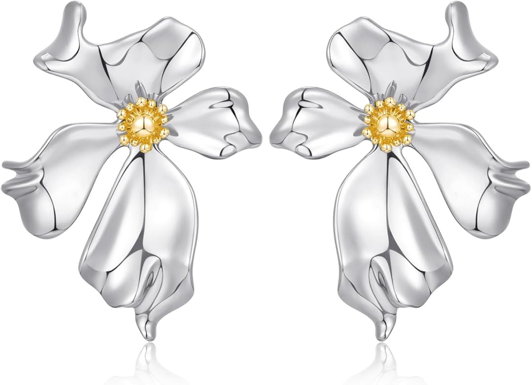 WOWORAMA Gold Statement Earrings for Women Gold Seashell Flower Earrings Boho Textured Ocean Wave... | Amazon (US)