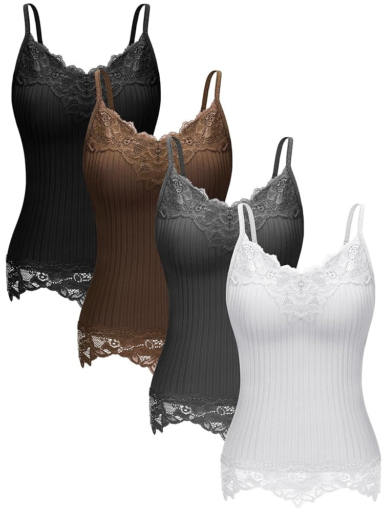 4 Pcs Women's Long Lace Tank Tops lace Camisole Patchwork Tops for Women | Amazon (US)