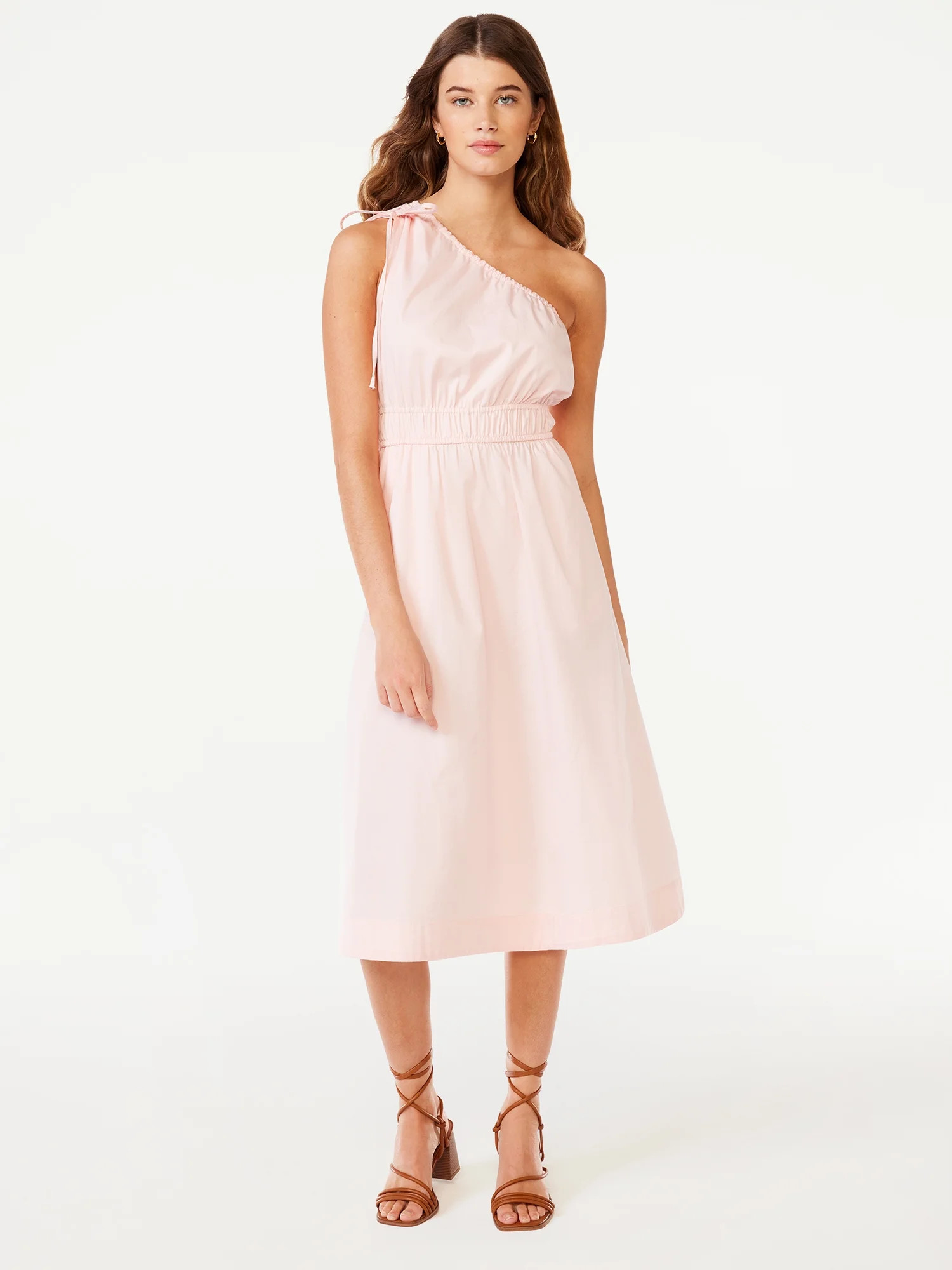 Free Assembly Women's Sleeveless One Shoulder Midi Dress with Elastic Waist, Sizes XS-XXL | Walmart (US)