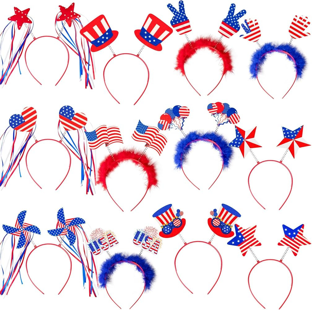 12PCS 4th of July Headbands, Fourth of July Party Decorations Accessories, Patriotic Red White Bl... | Amazon (US)
