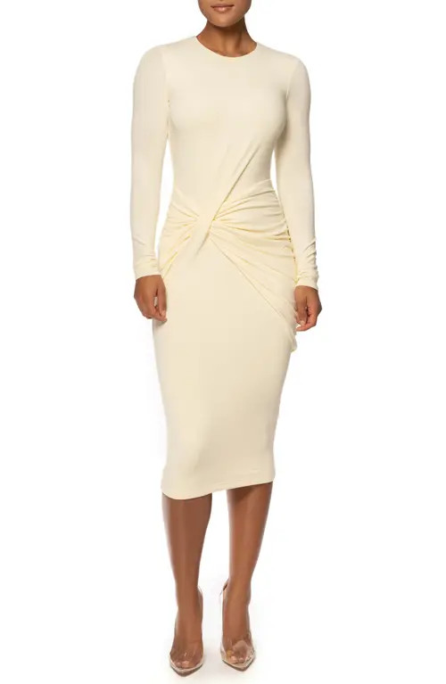 JLUXLABEL Modern Lovers Long Sleeve Twist Front Midi Dress in Buttercream at Nordstrom, Size X-Large | Nordstrom