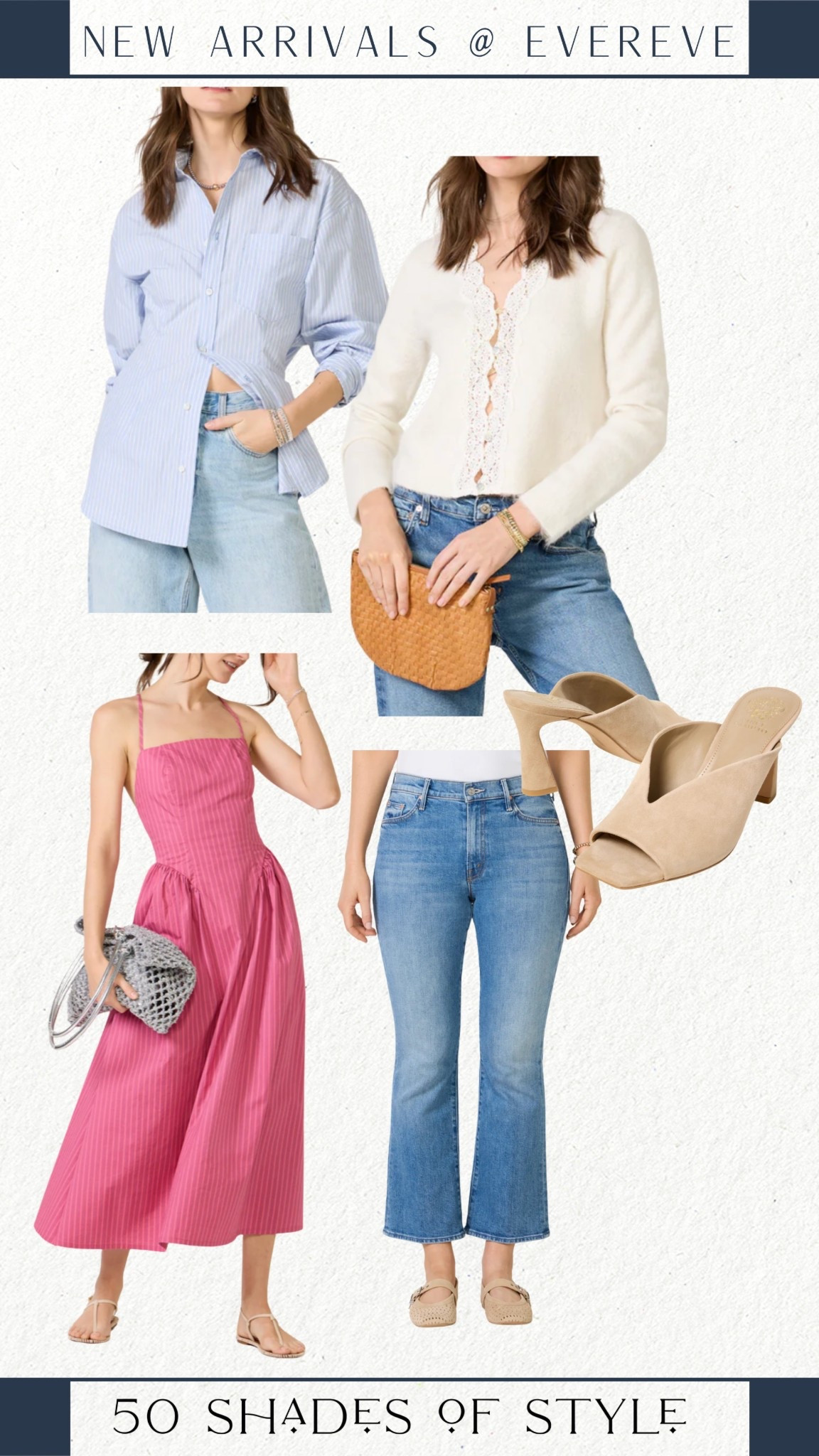 blue button down, cream cardigan, pink dress, denim, suede heel sandals, spring outfit 

#LTKSeasonal #LTKootd #LTKOver40