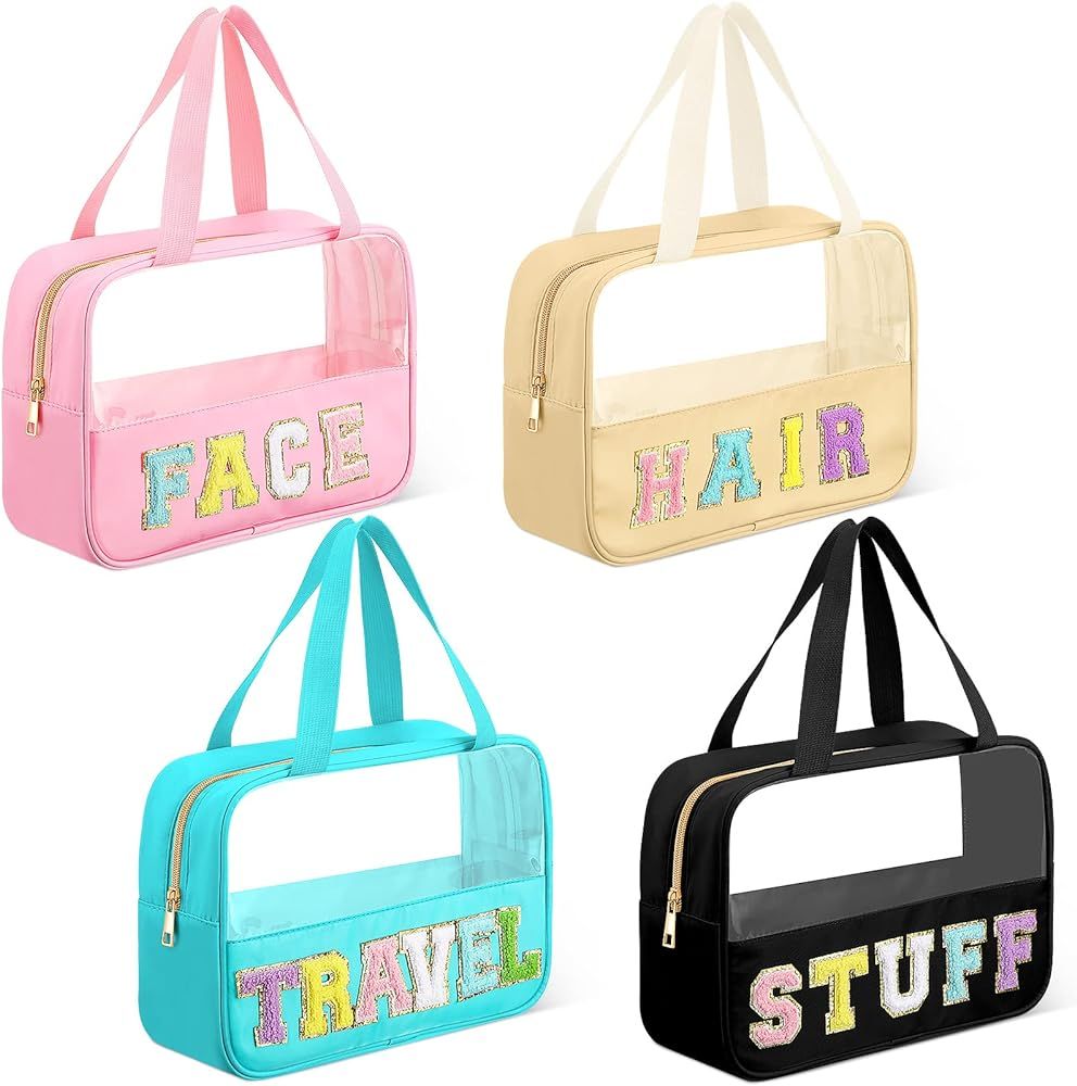 4 Pcs Chenille Letter Nylon Makeup Bag PVC Clear Zipper Pouches for Purse Portable Travel Pouch C... | Amazon (US)