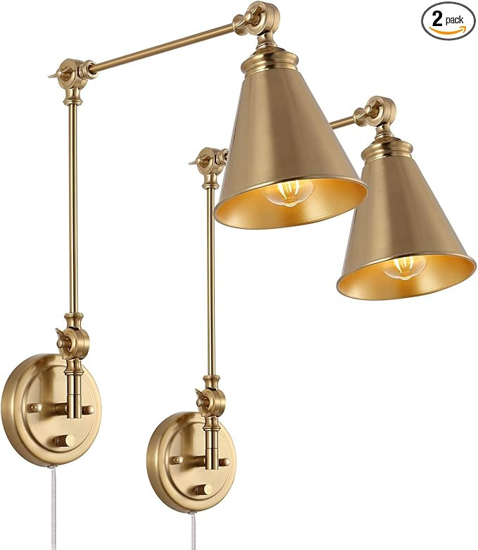 WINGBO Gold Swing Arm Wall Lamp Set of 2, Modern Adjustable Wall Mounted Sconce, Warm Brass Finis... | Amazon (US)