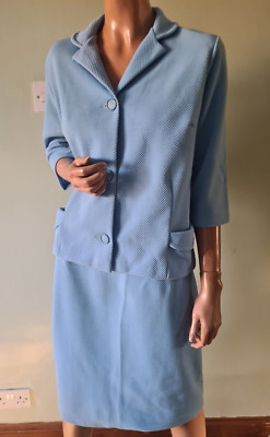 Vintage 1960s 10 12 Baby Blue Crimplene 2-Piece Skirt Suit Mod Retro | eBay UK