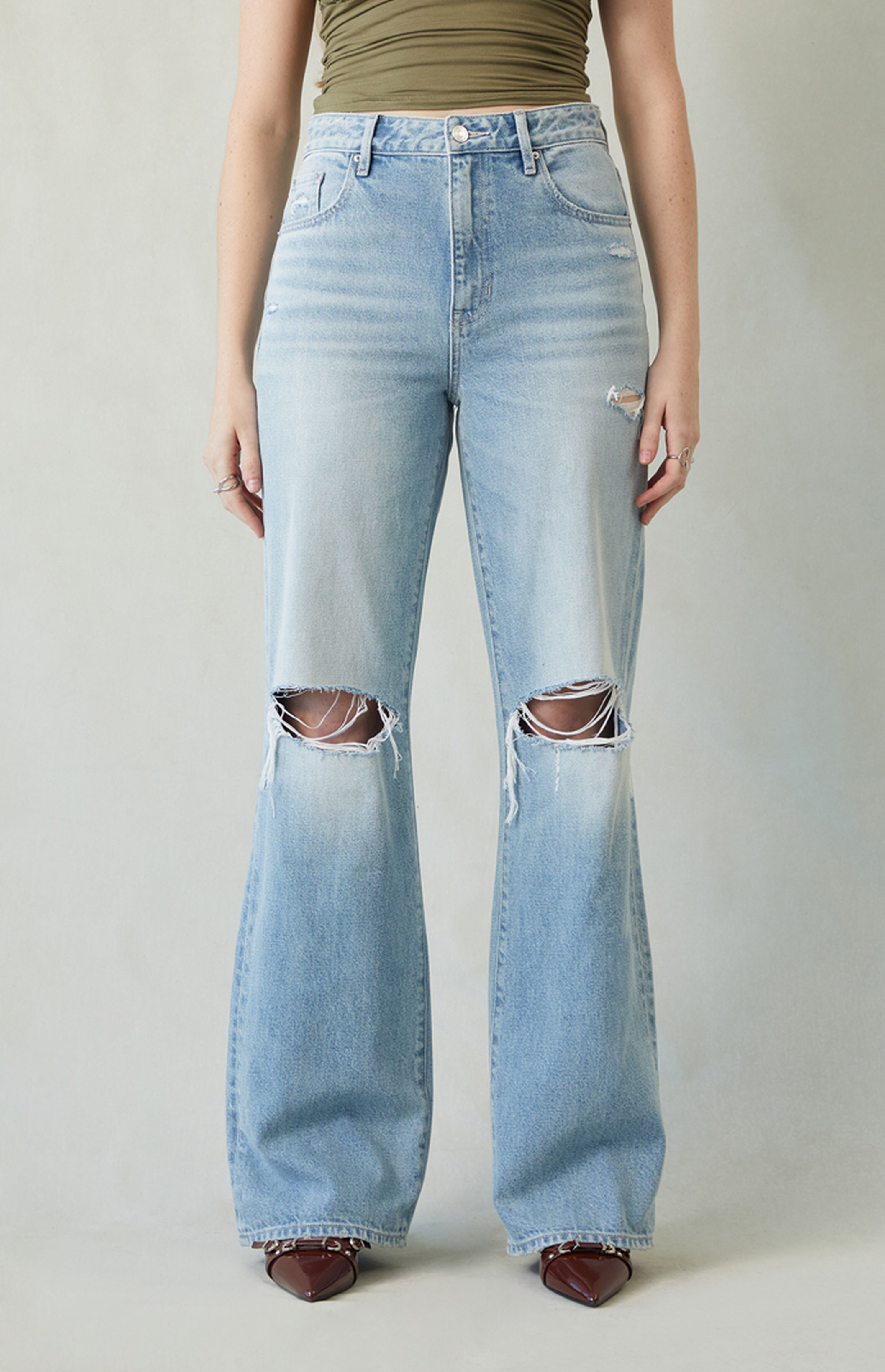 Pacsun Madison High Waisted Girlfriend Jeans Ripped Light Indigo | PacSun