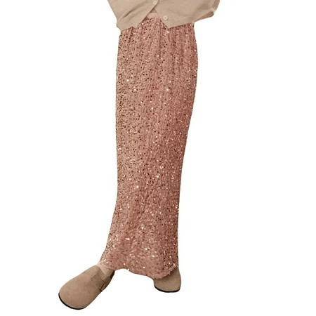 EYIIYE Women Long Skirt Elegant Elastic Waist Shiny Sequins Casual Skirt | Walmart (US)