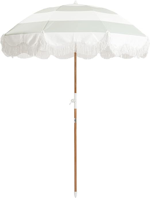 Business & Pleasure Co. Holiday Beach Umbrella ~ White Boho Fringe Umbrella, UPF 50+, 1" Tilting ... | Amazon (US)