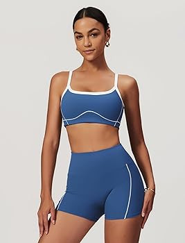 Amazon.com: QBGJTD Two Piece Workout Sets for Women Cami Straps Color Block Back Sports Bra Match... | Amazon (US)