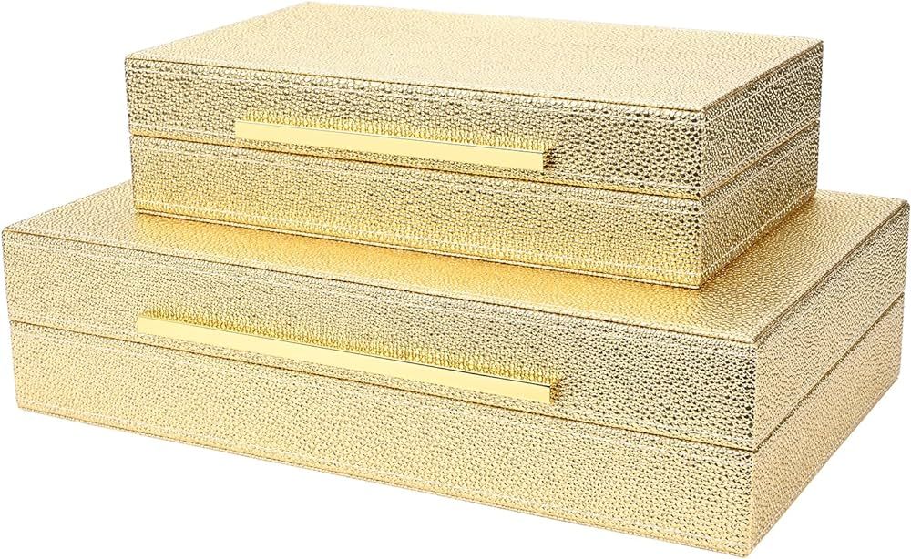 ZIKOUL Gold Decorative box Set of 2 Faux Leather Decorative Boxes,Large Nesting Storage Decorativ... | Amazon (US)