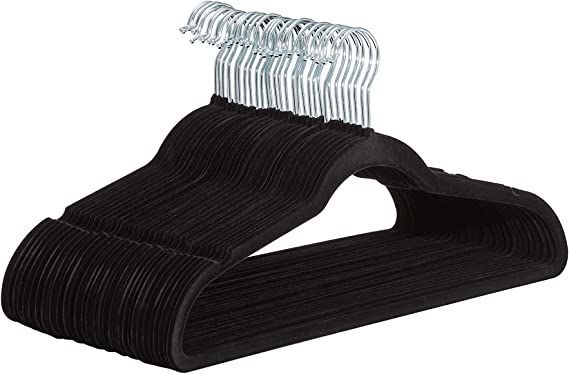 Amazon Basics Slim, Velvet, Non-Slip Suit Clothes Hangers, Black/Silver - Pack of 30 | Amazon (US)