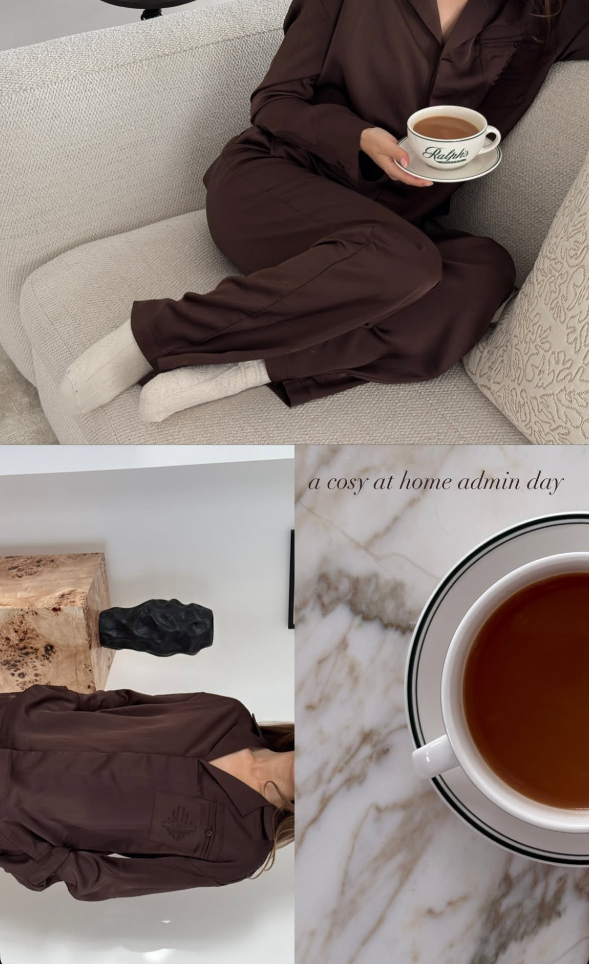 The perfect working from home satin shirt and trousers co ord from The Couture Club, elevated loungewear in yummy chocolate brown 

 #LTKworkwear #LTKhome #LTKstyletip