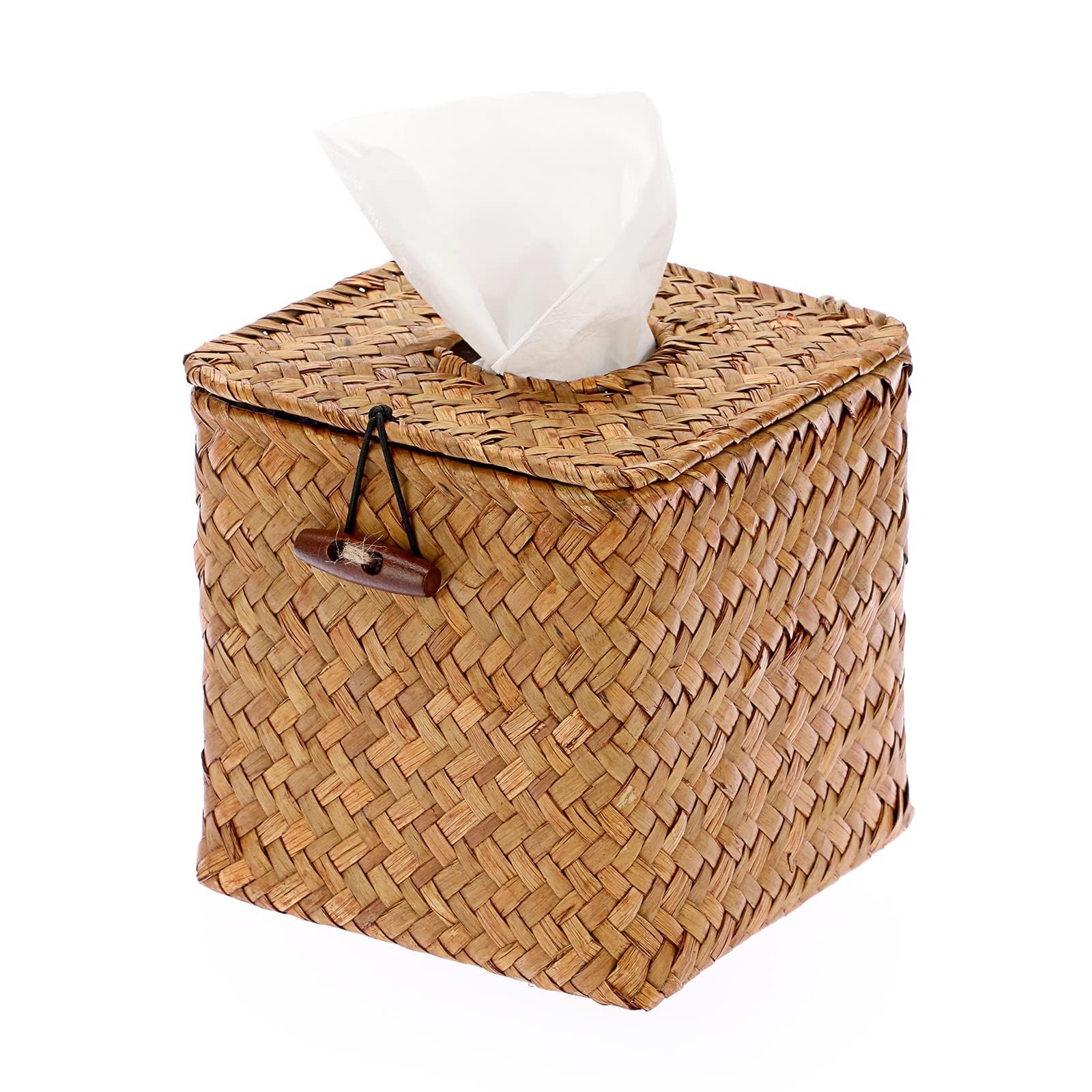 Tissue Box Cover Square Seagrass Tissue Box,Woven Tissue Box Holder with Lid,Farmhouse Tissue Cov... | Amazon (US)