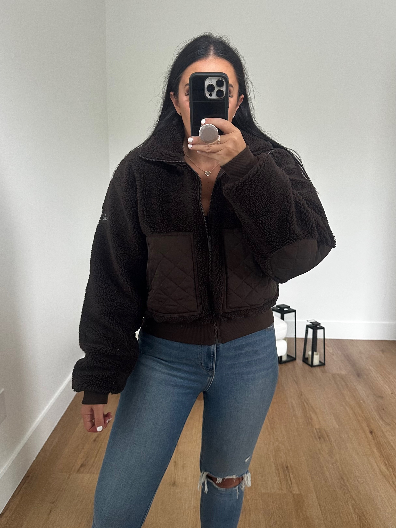 Alo Yoga Foxy Sherpa Jacket in color Expresso