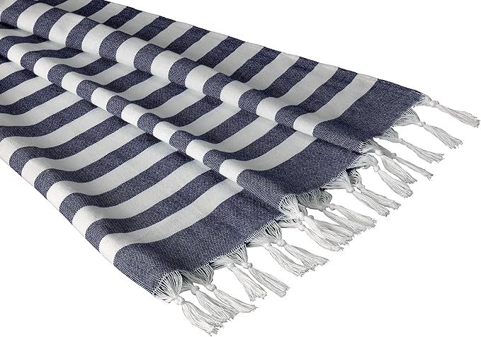 Sandy Beaches 100% Organic Cotton Turkish Towel, Large Beach Towel/Bath Towel, 39x70 (Navy) | Amazon (US)