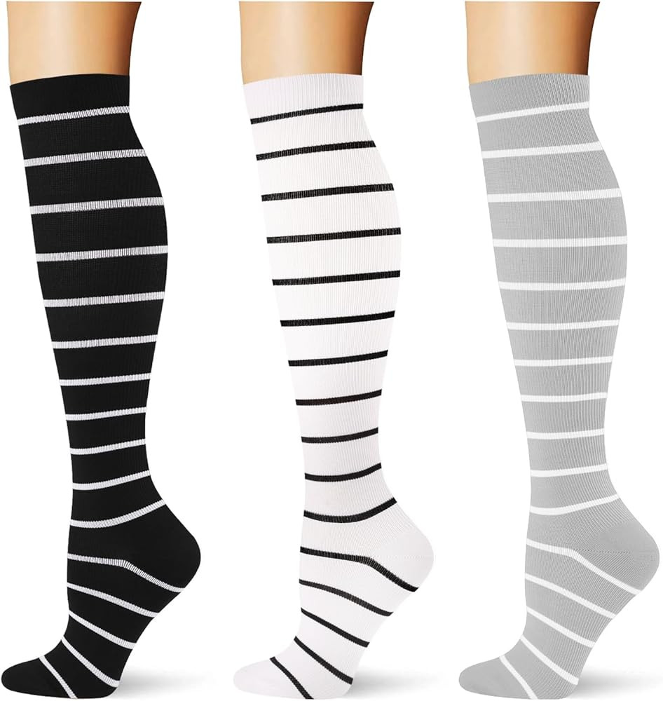 (3 pairs) Compression Socks 20-30 mmHg Long Knee High Socks for Women Men Support Athletic Travel... | Amazon (US)