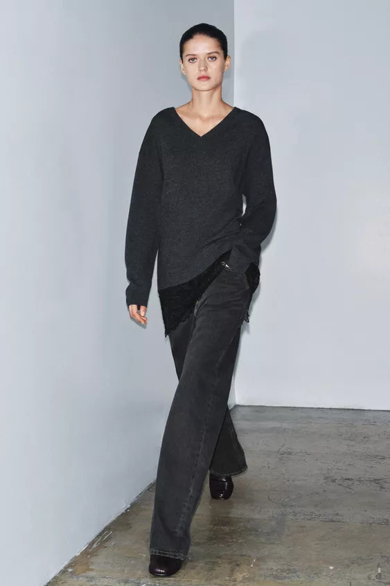 LONG KNIT JUMPER WITH LACE DETAIL | Zara UK