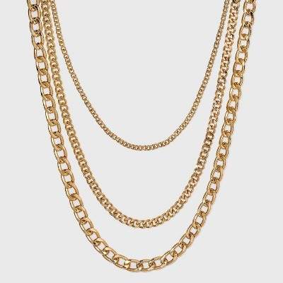 16" Layered Curb Chain Necklace - A New Day™ Gold: Nickel-Free Metal, Lobster Claw Clasp, 15" Length | Target