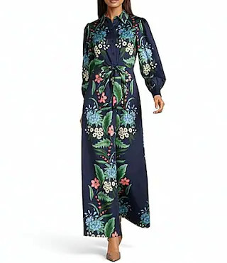 Julia Jordan Long Sleeve Self Tie At Waist Maxi Shirt Dress -  14 | Dillard's