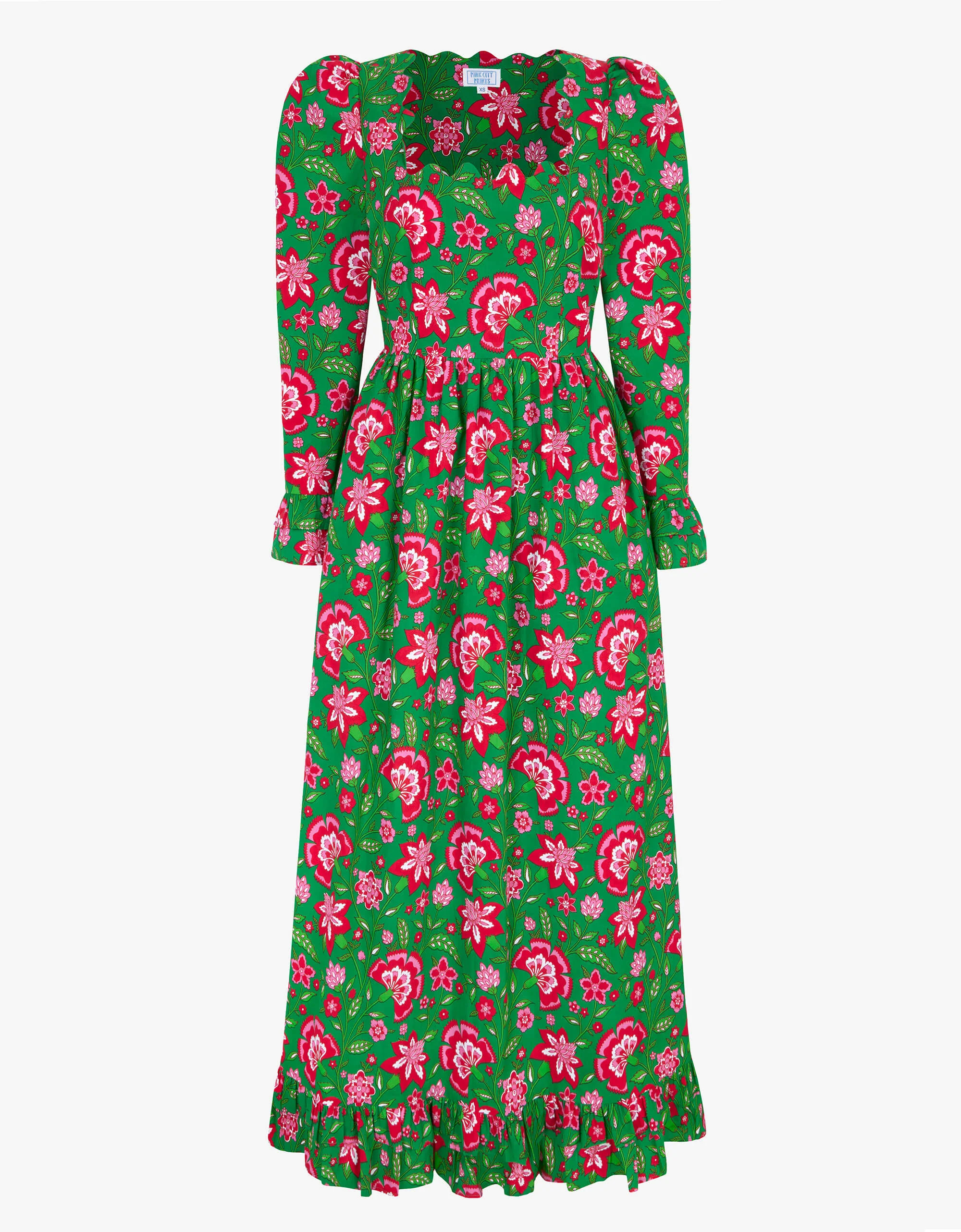 Green and Red Mistletoe Jaal Tilda Dress | Pink City Prints UK