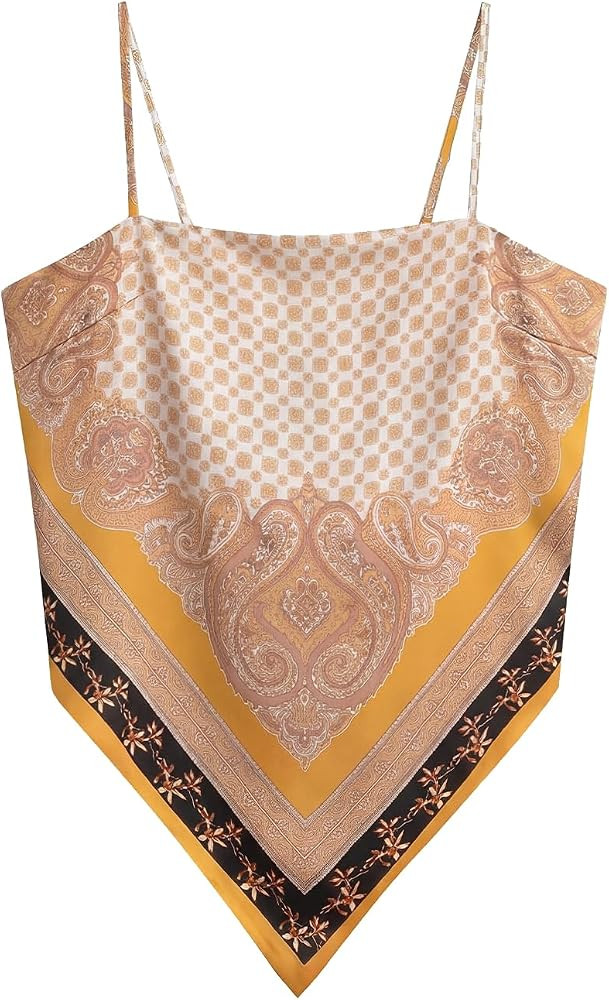 Outoshe Women's Paisley Satin Bandana Tube Top Tie Back Boho Scarf Tops | Amazon (US)