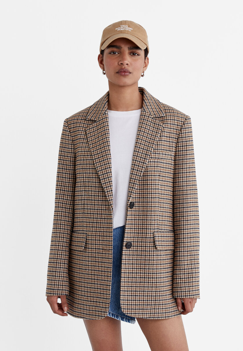 Straight printed blazer - Women's fashion | Stradivarius United Kingdom | Stradivarius (UK)