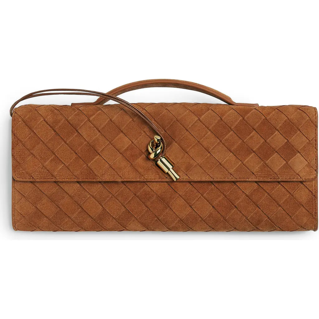 Bottega Veneta Long Andiamo Intrecciato Suede Clutch in 2599 Amber-M Brass at Nordstrom | Nordstrom