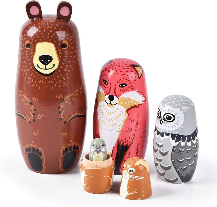 Russian Nesting Dolls, 5 Pcs 6 "Tall Animal Nesting Easter Eggs Toys, Stacking Wooden Handmade Ma... | Amazon (US)