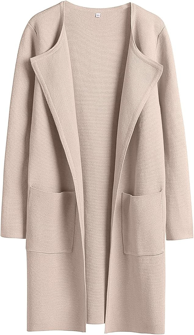 ANRABESS Women's Open Front Knit Cardigan Long Sleeve Lapel Casual Solid Classy Sweater Jacket | Amazon (US)