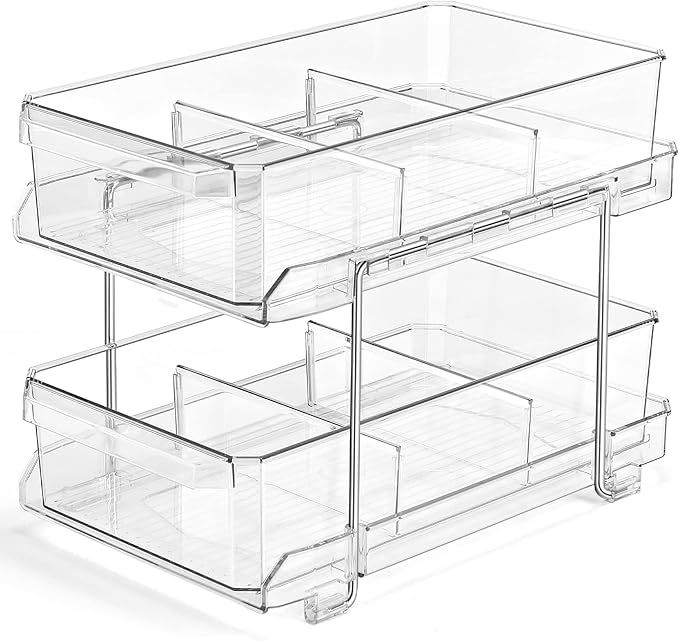 2 Tier Clear Organizer with Dividers, Multi-Purpose Slide-Out Storage Container, Bathroom Vanity ... | Amazon (US)