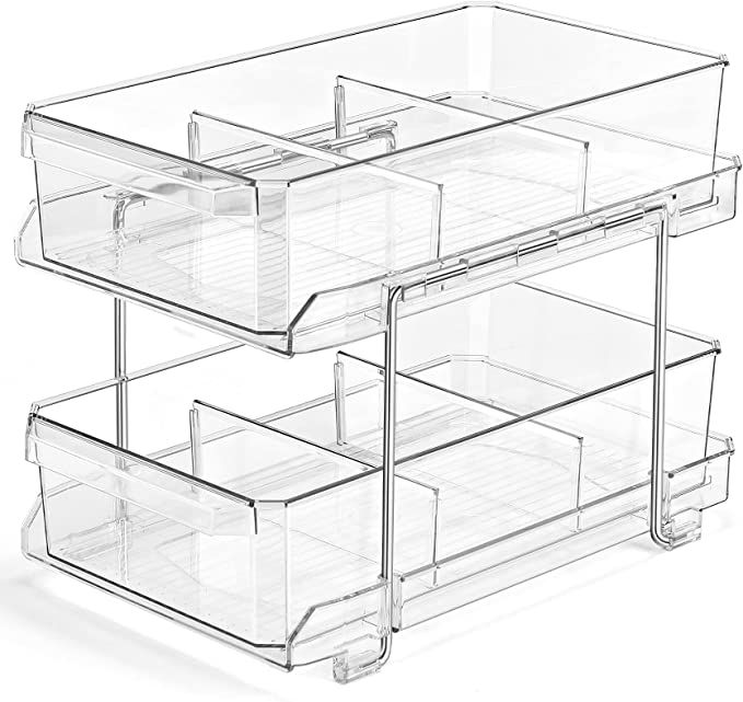 2 Tier Clear Organizer with Dividers, Multi-Purpose Slide-Out Storage Container, Bathroom Vanity ... | Amazon (US)