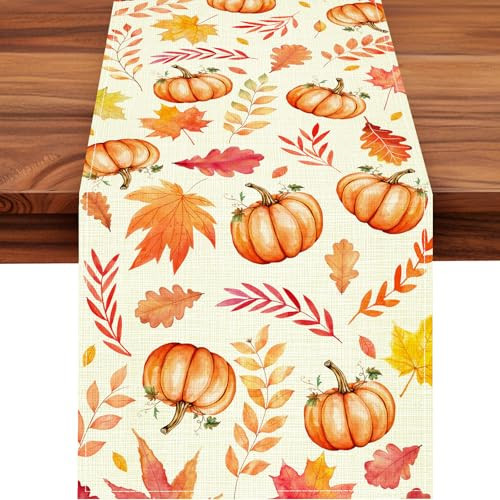 ACZHHZC Pumpkin Fall Table Runner, Maple Leaf Autumn Thanksgiving Kitchen Dining Table Decorations for Home Party Decor (Orange 2, 13x72 Inches) | Amazon (US)