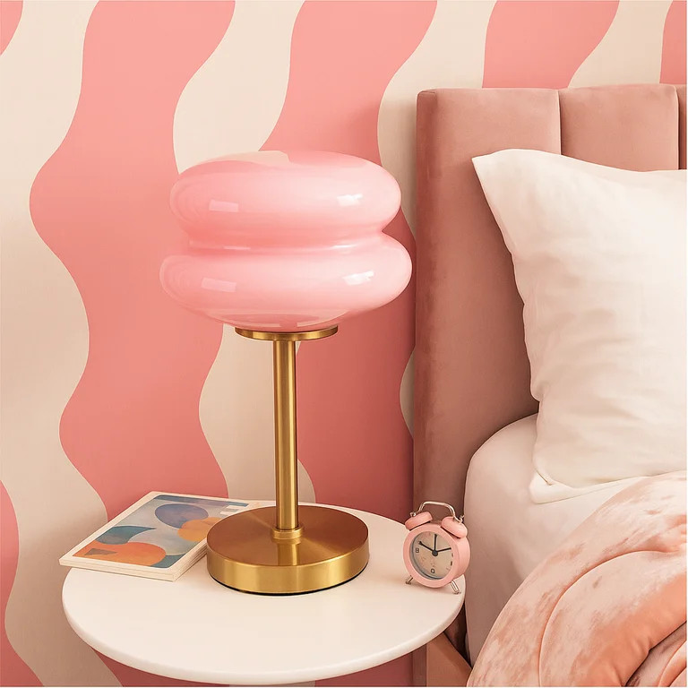 Mainstays Pink Double Bubble Glass Table Lamp, 12.4" H | Walmart (US)