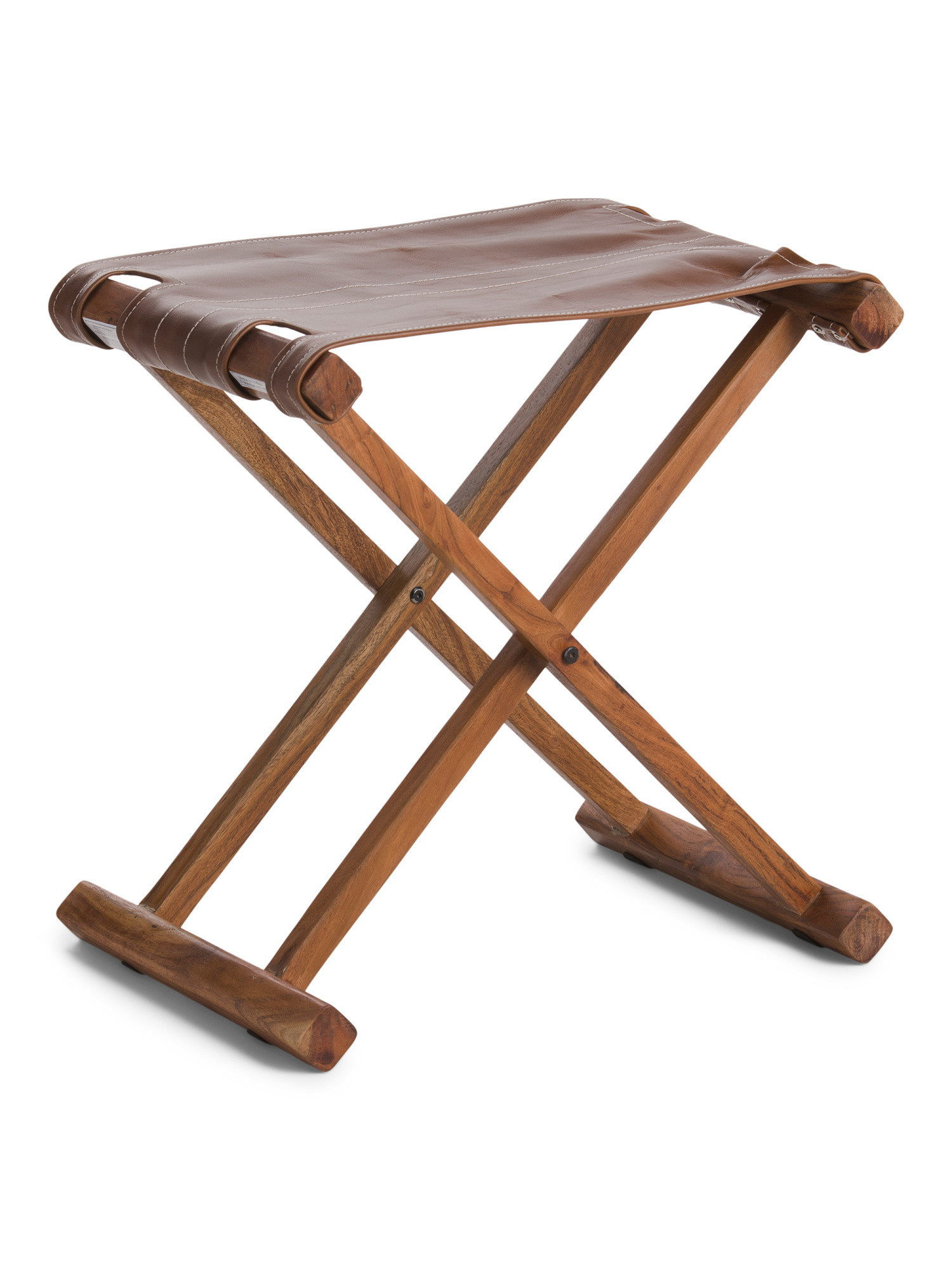 Acacia Wood Stool With Leather Seat | TJ Maxx