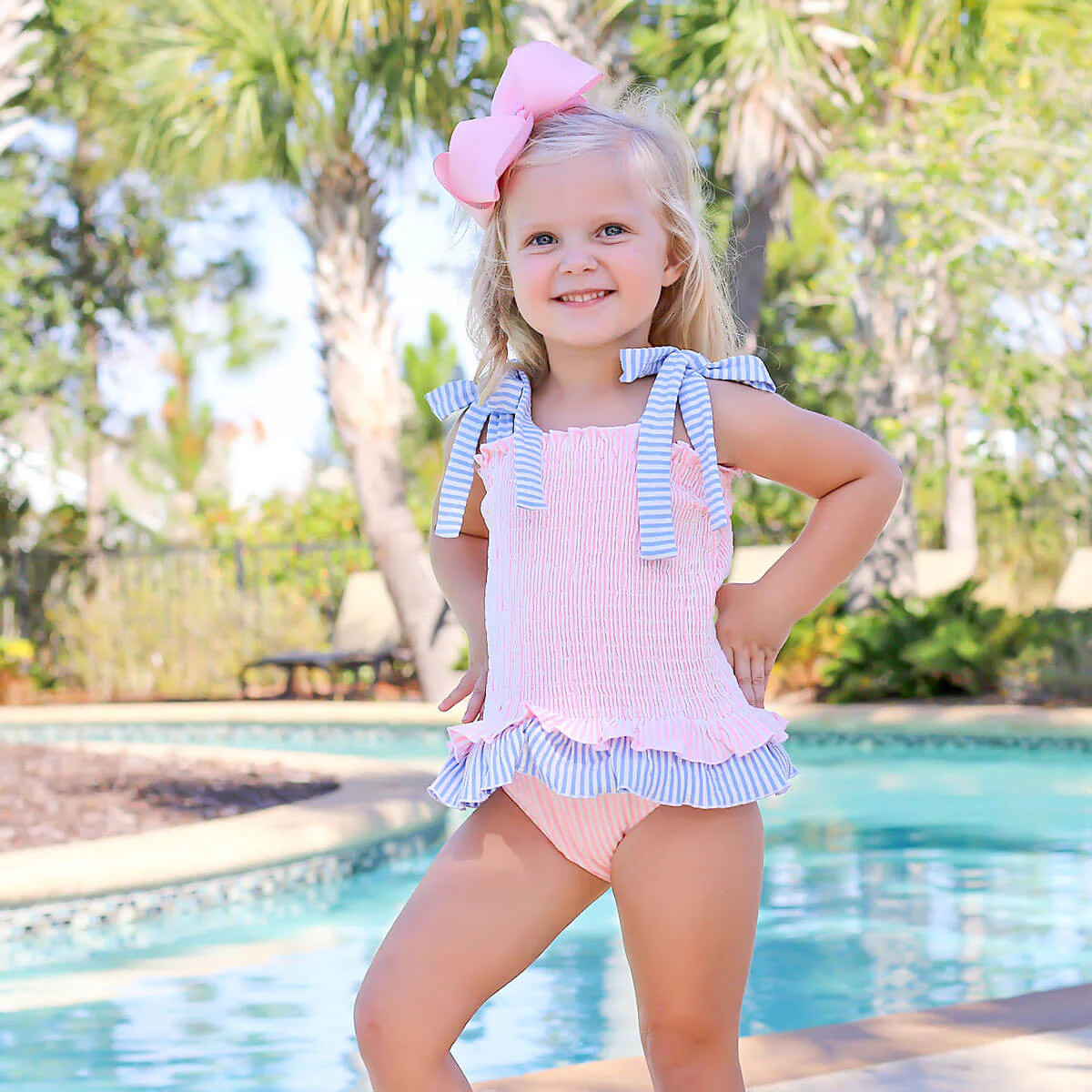 Santorini Pink & Blue Stripe One Piece Swimsuit | Classic Whimsy