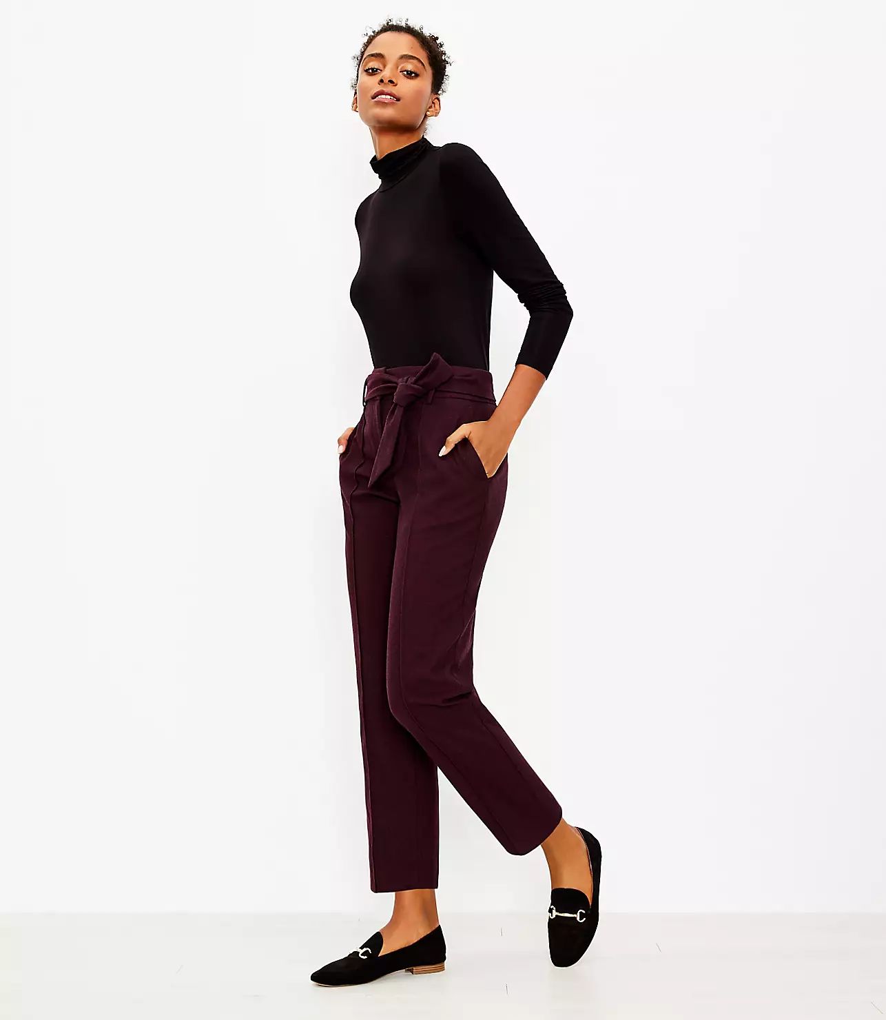 Tie Waist Slim Pants in Brushed Flannel | LOFT