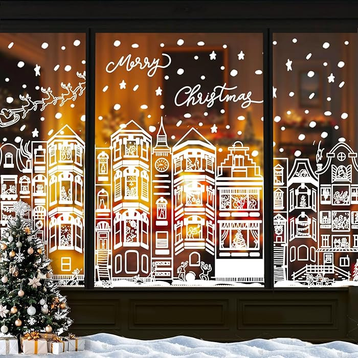 DIYDEC 15.1 * 27.3'' Large Christmas Window Clings 4Pcs Xmas White House Window Stickers for Glas... | Amazon (US)