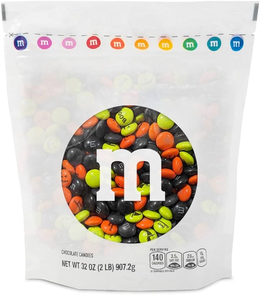 M&M’S Pre-Printed Halloween Candy - 2lbs of Bulk Candy in Resealable Pack for Halloween Party, ... | Amazon (US)